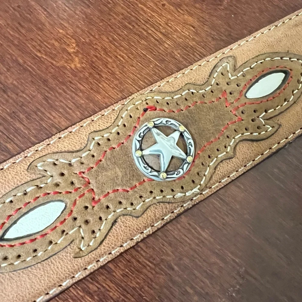 Tony Lama leather belt C41189 brown country western cowboy star cutout buckle - Picture 4 of 9